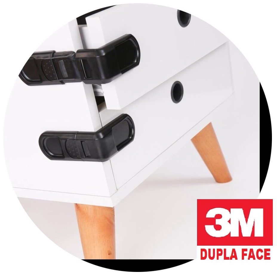 4 Travas Lateral de Gaveta Preto Segurança Bebê - Adesivo 3M VHB