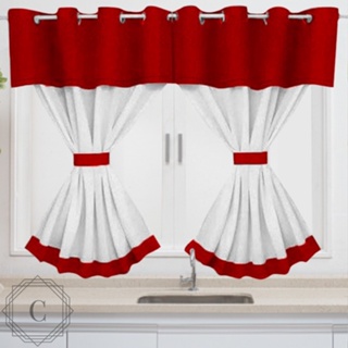 Cortina para Cozinha Varão simples com Bandô 2.00x1.20 m vermelha e branca em Oferta na Shopee