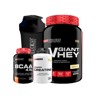 Kit Whey Protein Giant Whey 900g + Power Creatina 100g + BCAA 4,5 100g + Coqueteleira - Suplementos em Pó para Turbinar o Treino - BodyBuilders