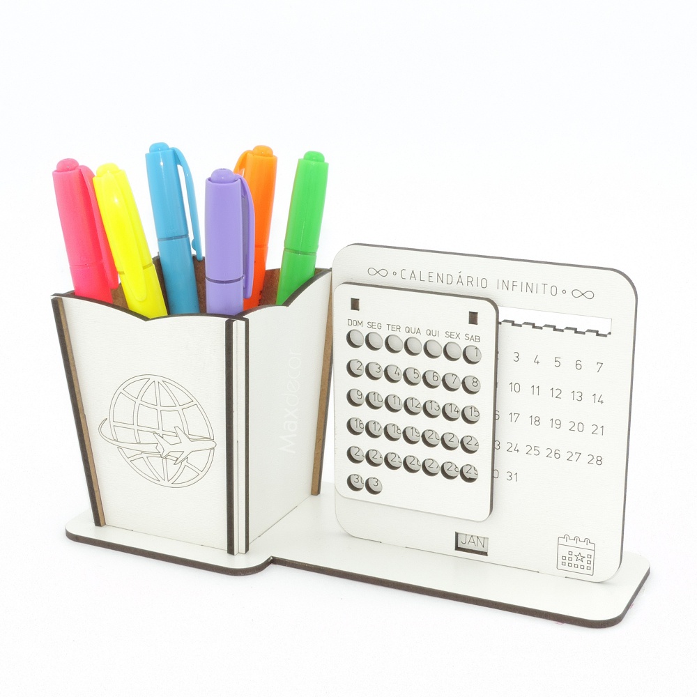 5 Calendário Infinito e Porta Lápis Personalizado Mdf - Turismo