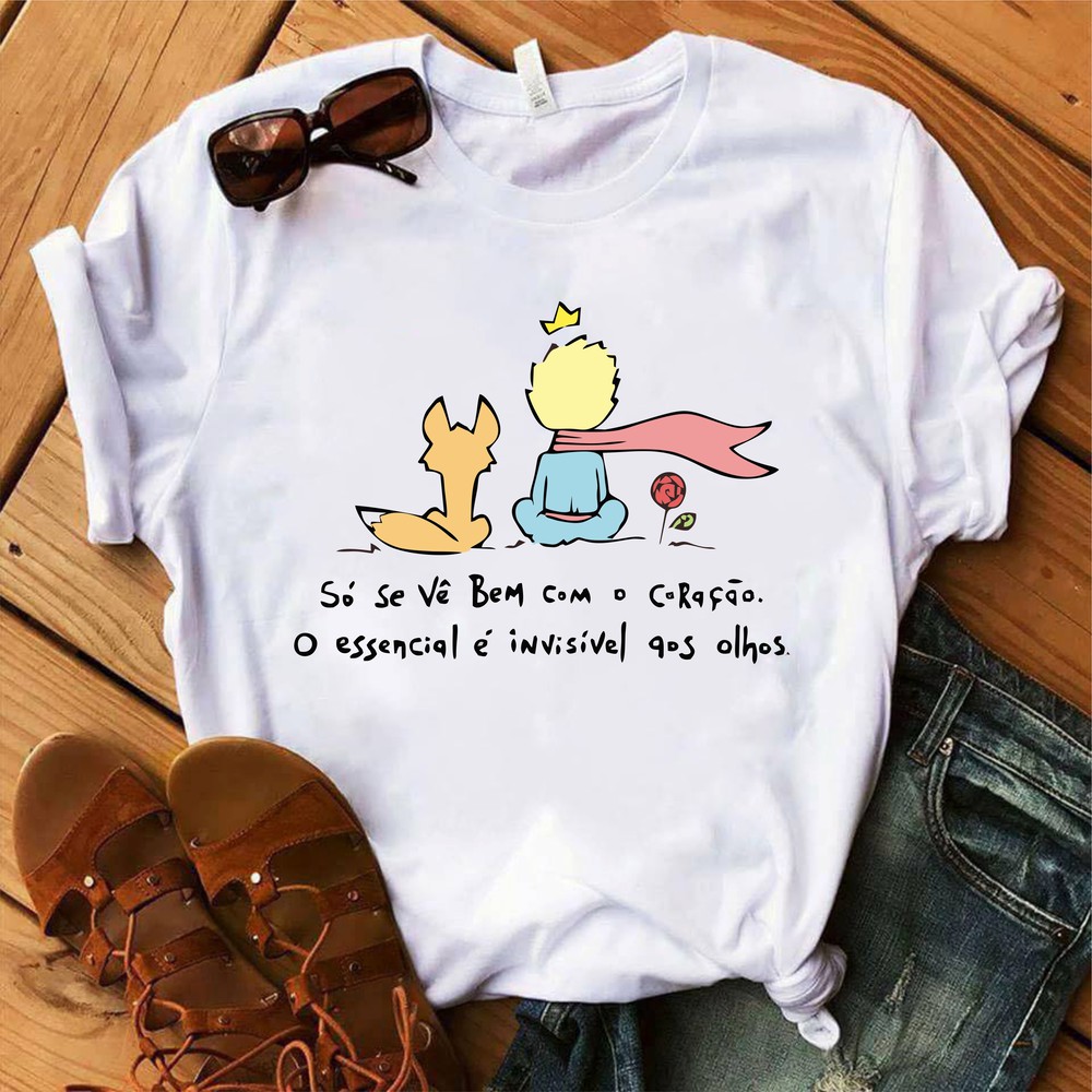 Camiseta tshirt branca estampada personalizada Estampa Pequeno Principe polielastano