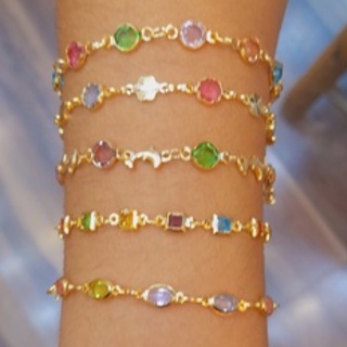 Pulseira Tifany com pedrinhas Folheado A Ouro 18k