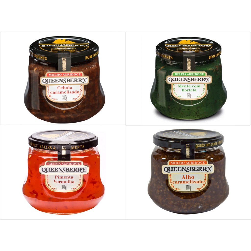 Combo Geléia Queensberry Vidro Gourmet Alho, Cebola, Pimenta E Menta