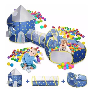 Toca Túnel Menino Foguete 3X1 Tenda P/ Criança Barraca C/ Piscina De Bolinha Cesta Basquete Príncipe em Oferta na Shopee