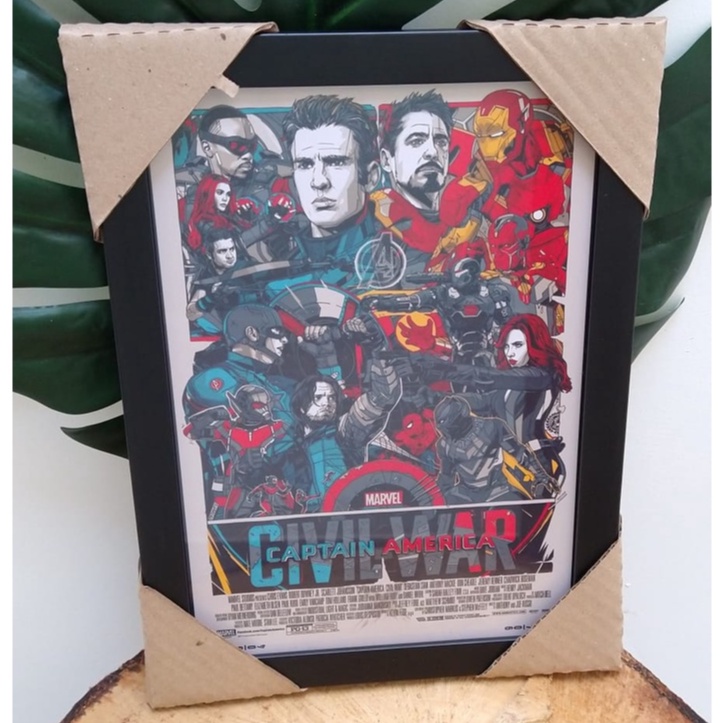 Quadro decorativo Guerra Civil Marvel Homem de Ferro Capitão América Thor Hulk Homem Aranha pôster filme com moldura e vidro
