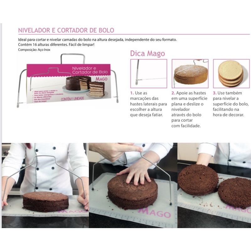 CORTADOR E NIVELADOR DE BOLOS MAGO COM FIO AJUSTÁVEL EM AÇO INOX ORIGINAL CONFEITARIA PROFISSIONAL// em Oferta na Shopee