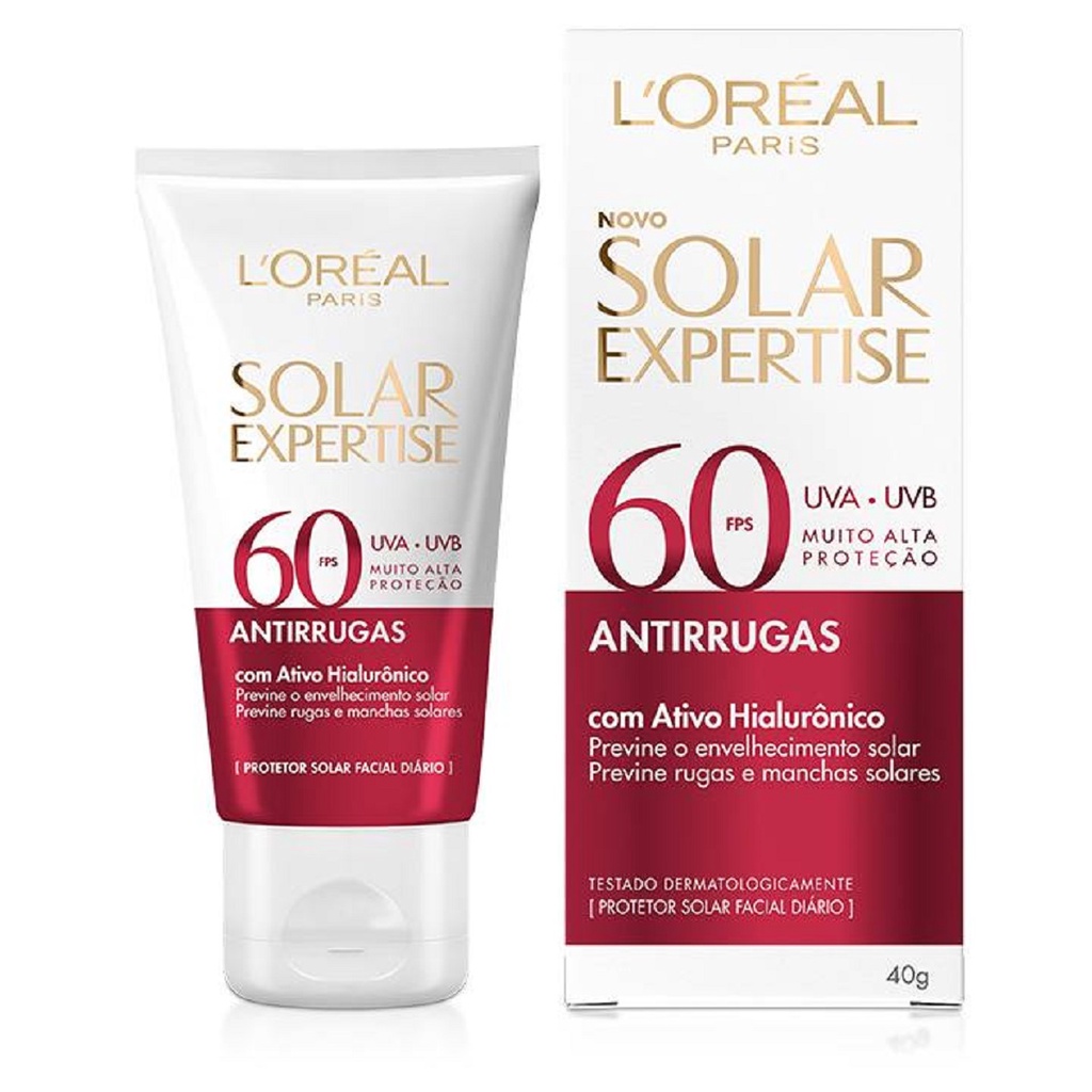 Protetor solar Loreal Expertise antirrugas 60FPS ácido hialurônico creme uso diário 40g oferta
