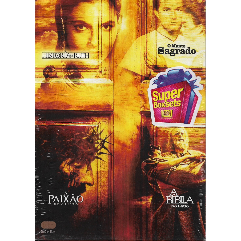 Religiosos: Com os Filmes: A História de Ruth, O Manto Sagrado, Paixão de Cristo e A Bíblia... No Início - Box 4 DVDs com Luva - Novo Lacrado