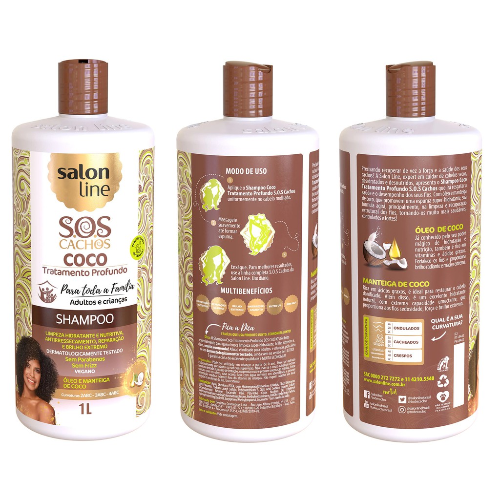 Kit Salon Line Sos Cachos Coco Shampoo 1l Condicionador 1l Creme De Pentear 1kg Shopee Brasil
