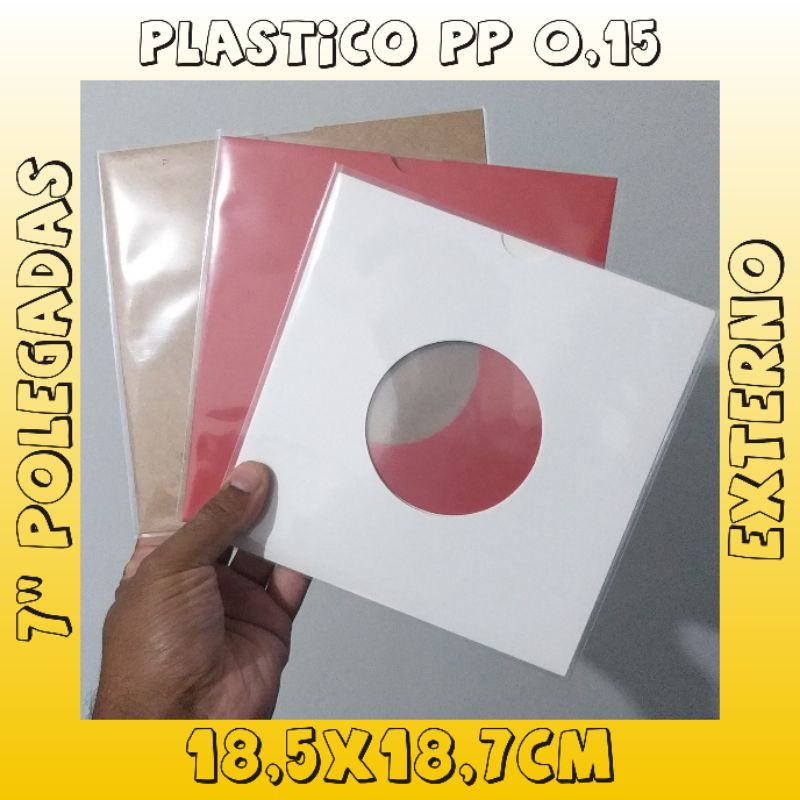 100 Plásticos p/ Compacto 50 Externos 0,15 e 50 Internos 0,06 - Compacto Disco de Vinil 7 Polegadas