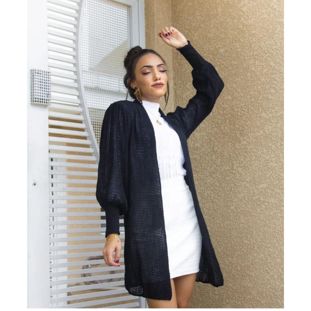 Cardigan Manga Bufante Outono/Inverno em Oferta na Shopee