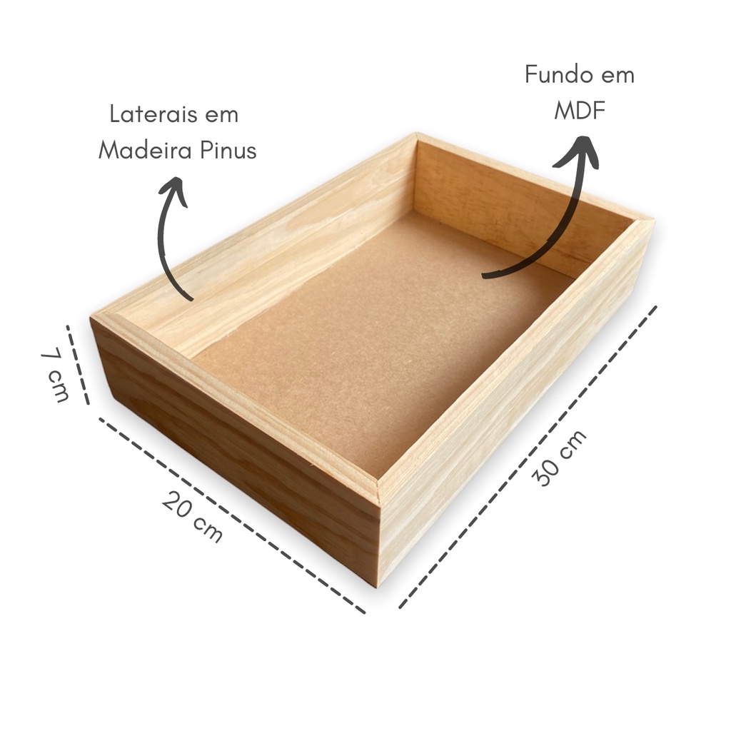 Caixa Retangular Madeira Pinus Organizador 30x20x7