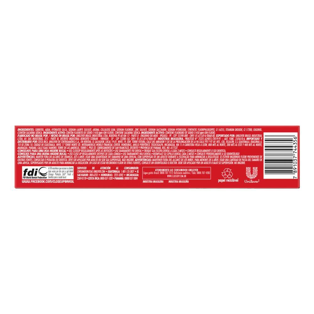 Kit 5 Creme Dental Em Gel Closeup Proteção 360º Fresh Red Hot 90g — imagem 2 de 2