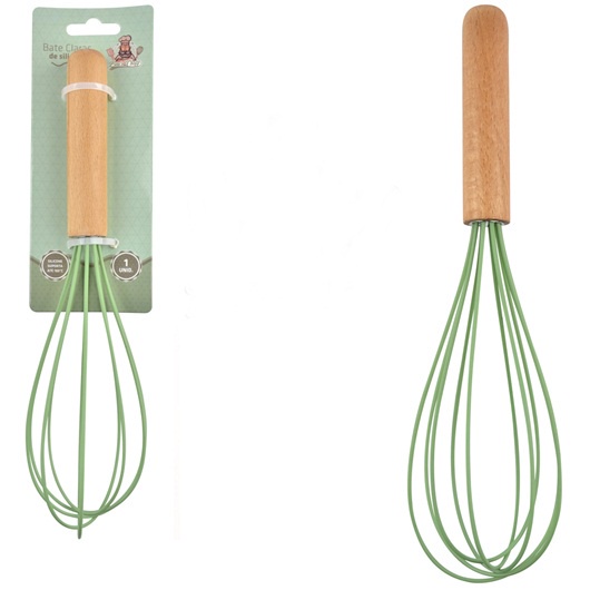 Fue Verde Oliva Fouet Batedor de Clara em Silicone Cabo de Madeira