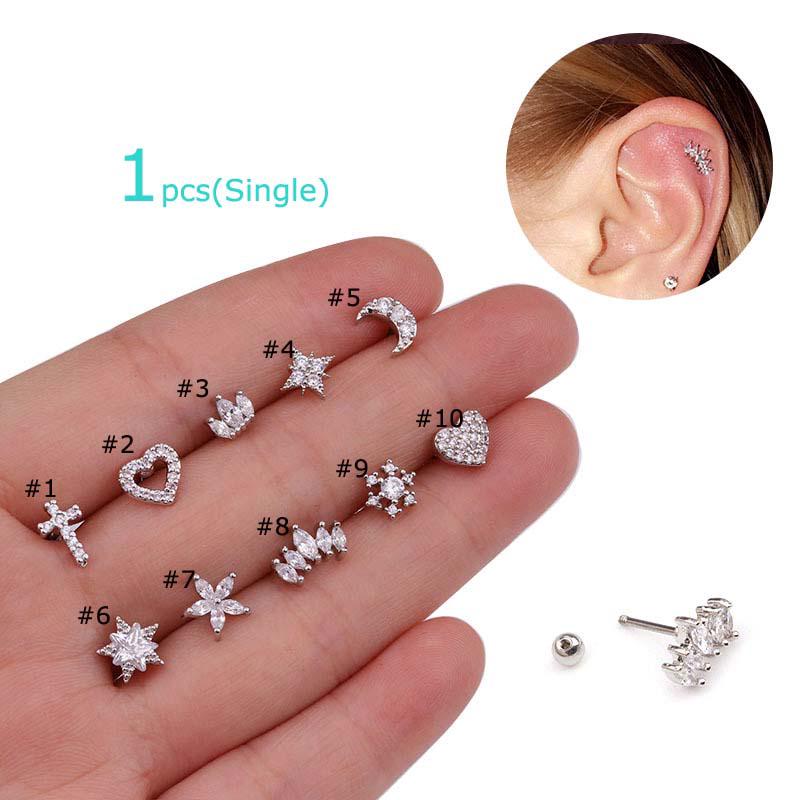 1 Peça Tragus Cartilagem Pinna Daith Helix Brincos Piercing 6mm Comprimento