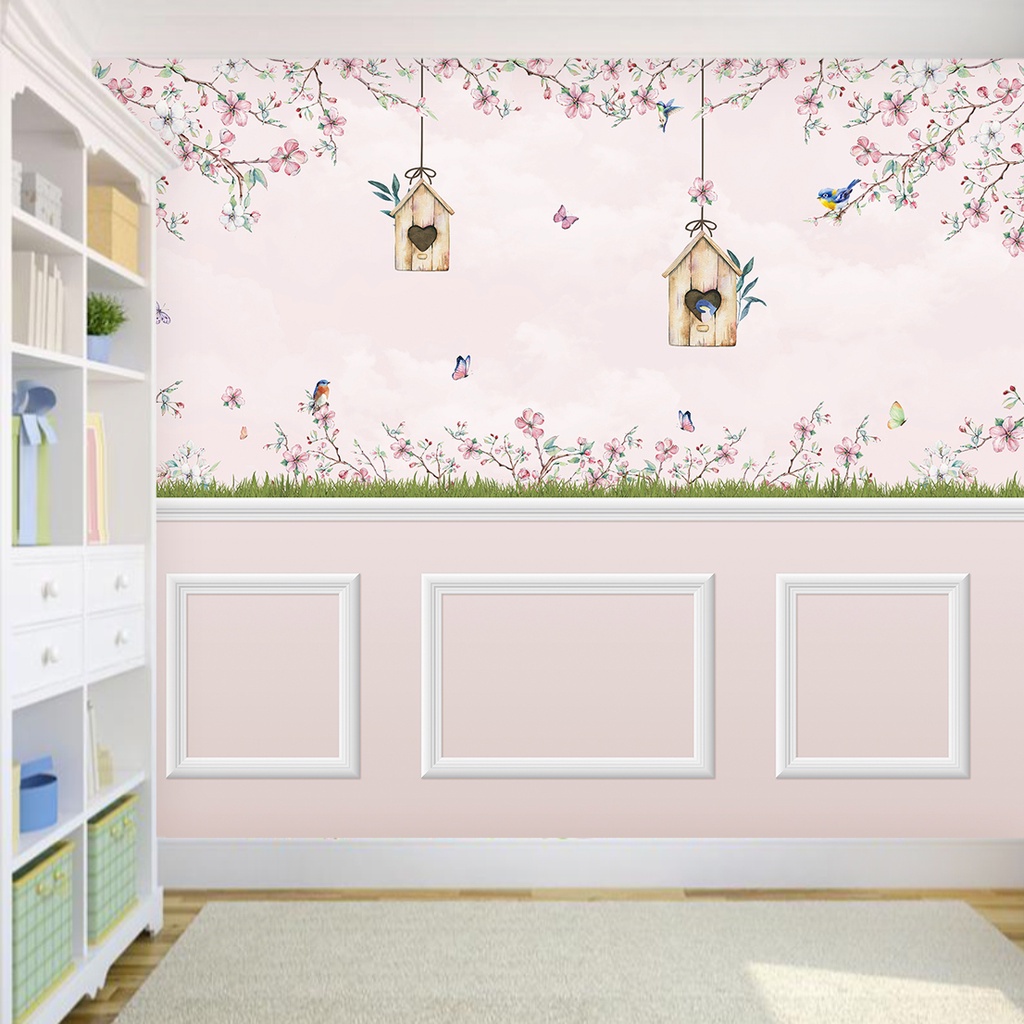 Papel de Parede Adesivo Autocolante Casa de Pássaros Design Floral m²