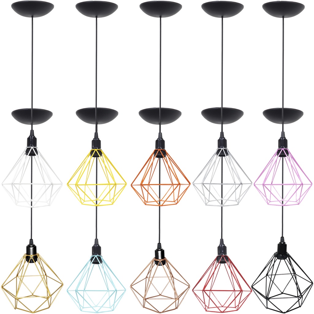 Pendente Aramado Diamante Luminária Lustre Teto Retrô Vintage