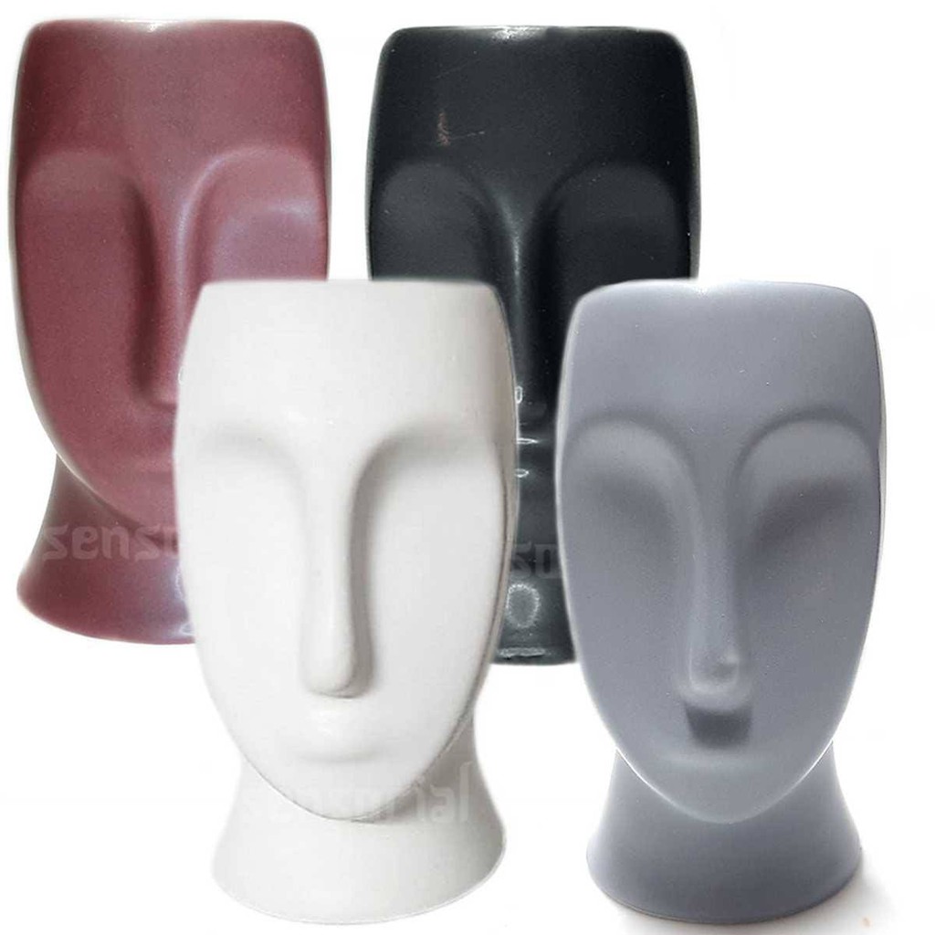 Decoração Vaso Decorativo Cabeça Buda Cachepot Porcelana  Porta Caneta Pincel Maquiagem enfeite mesa