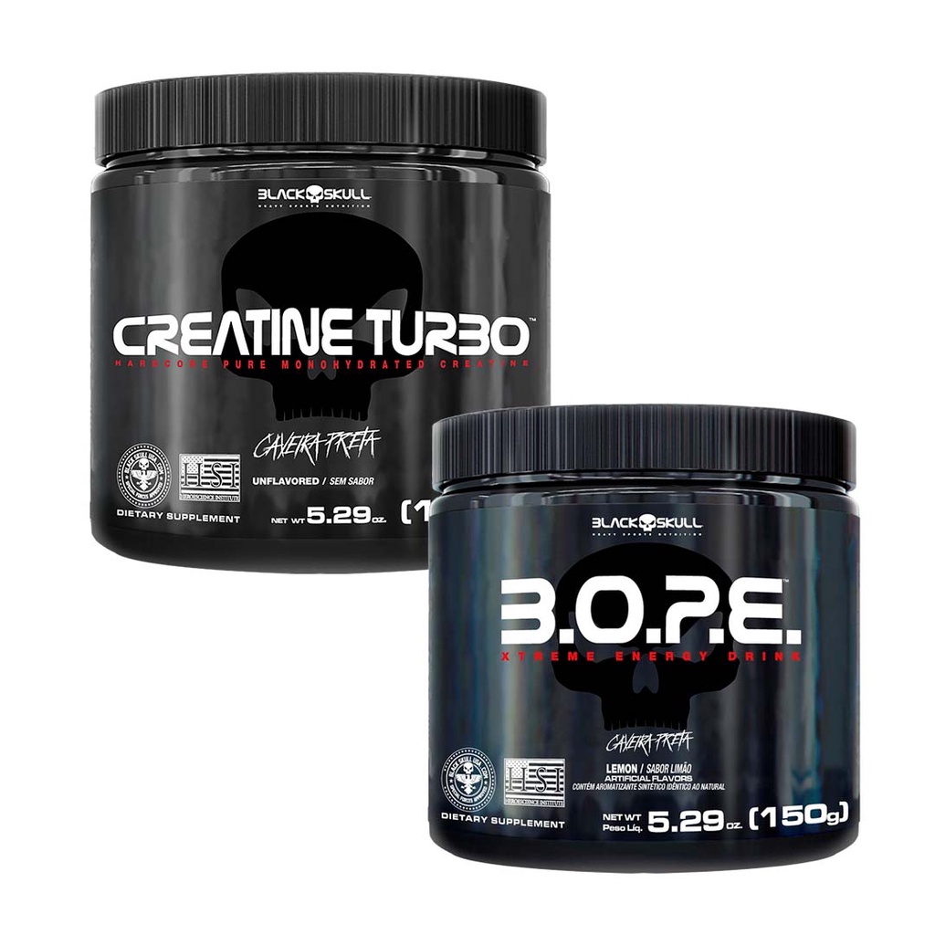 Kit Suplemento Combo Creatina Turbo 150g + Pre Treino Bope 150g - Black Skull