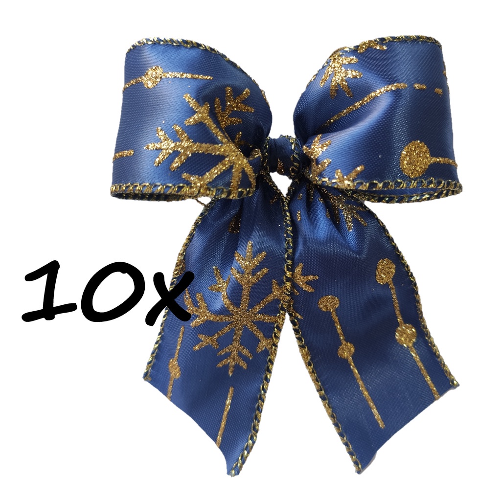 KIT 10 LAÇO NATAL AZUL DOURADO ÁRVORE ENFEITE DECORAÇÃO NEVE | Shopee Brasil
