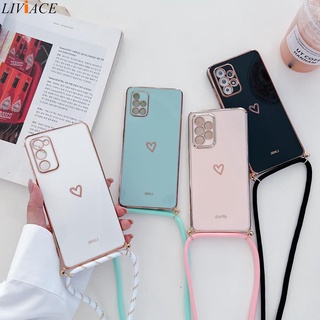 Coração Do Amor Cordão Crossbody Strap Chapeamento Caso Para Samsung Galaxy A51 A71 A12 A22 A52 4G 5G A50 A30S A30 A20 Capa
