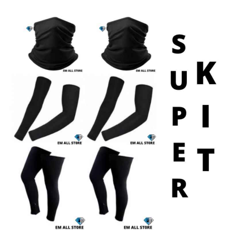KIT Ciclistas | 2 BANDANA/BALACLAVA + 2 PERNITO + 2 MANGUITO Proteção Solar Compressão + BRINDE