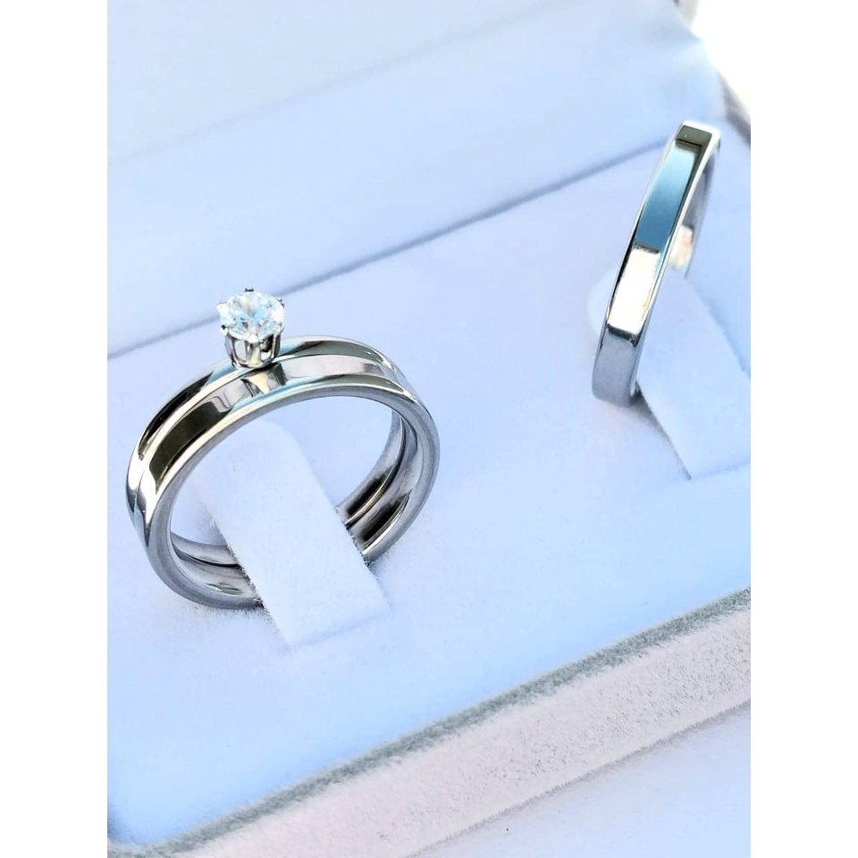 Par Aliança Namoro Reta 3mm Mais 1 Anel Solitário Aço Inoxidável em Oferta na Shopee