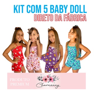 kit com 5 Pijamas Baby Doll Infantis Estampados a Preço de Atacado - Oferta Exclusiva Direto da Fábrica