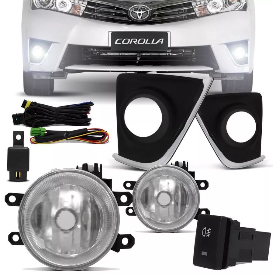 Kit farol auxiliar Milha Corolla 2014 a 2017 Mol Cromada Bmo