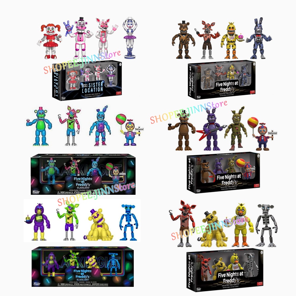 JINN Funko FNAF brinquedos FIVE NIGHTS AT FREDDY S Brinquedos 4 pacote menino balão BONNIE FOXY CHICA FREDDY SPINGTRAP Figuras de ação em Oferta na Shopee