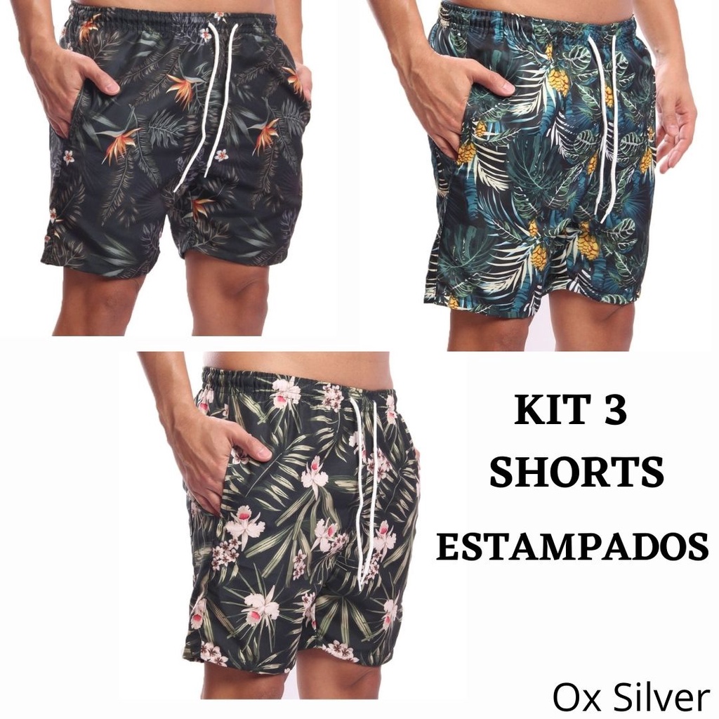 Kit 3 Shorts Estampada Mauricinho - Praia Verão