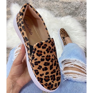 Tenis slip on feminino iate animal print onça confortavel