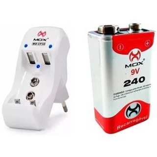 Carregador mox CP30 + 1 Bateria Recarregável 9v 240mah
