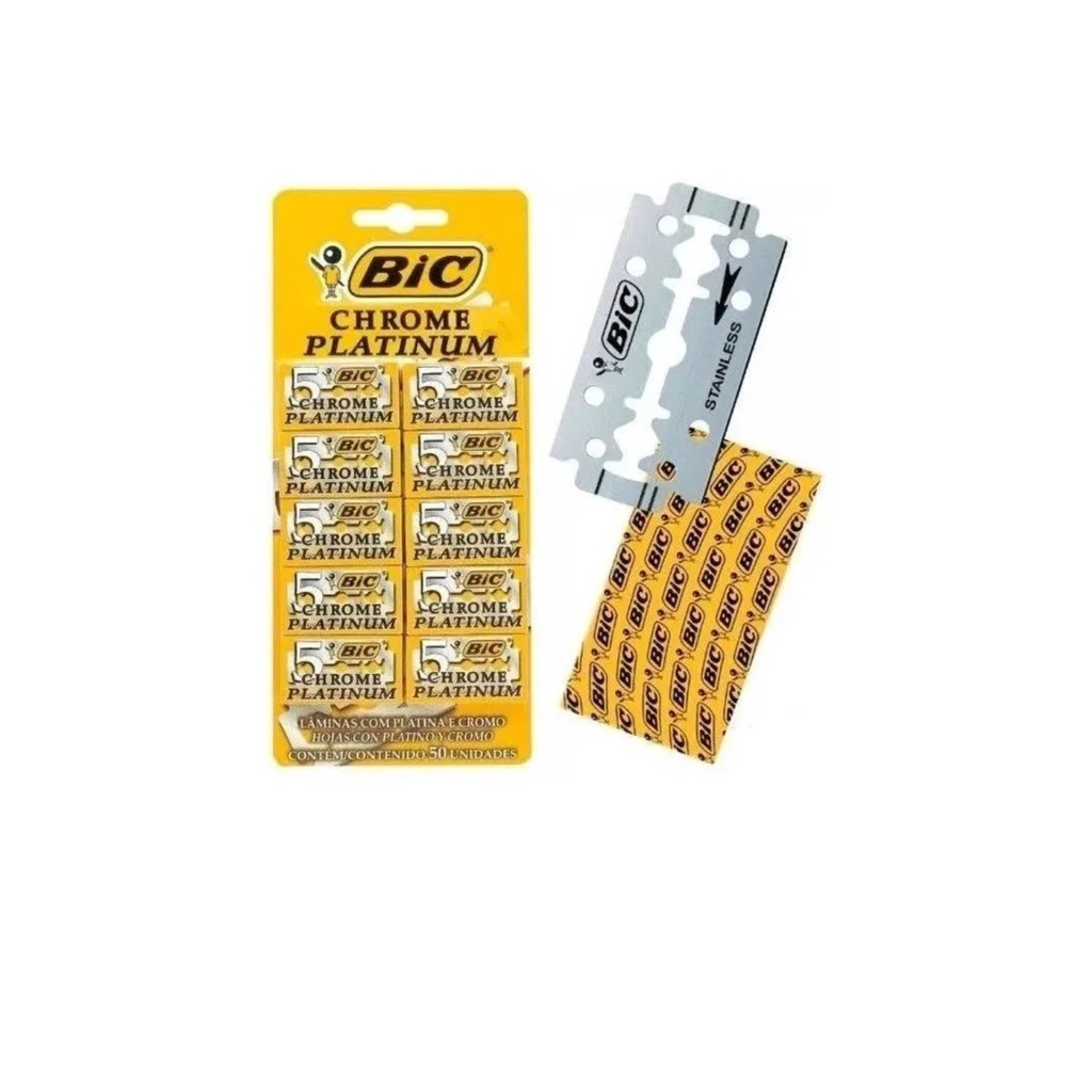 Lâmina de Barbear Bic Chrome Platinum com 50 unidades