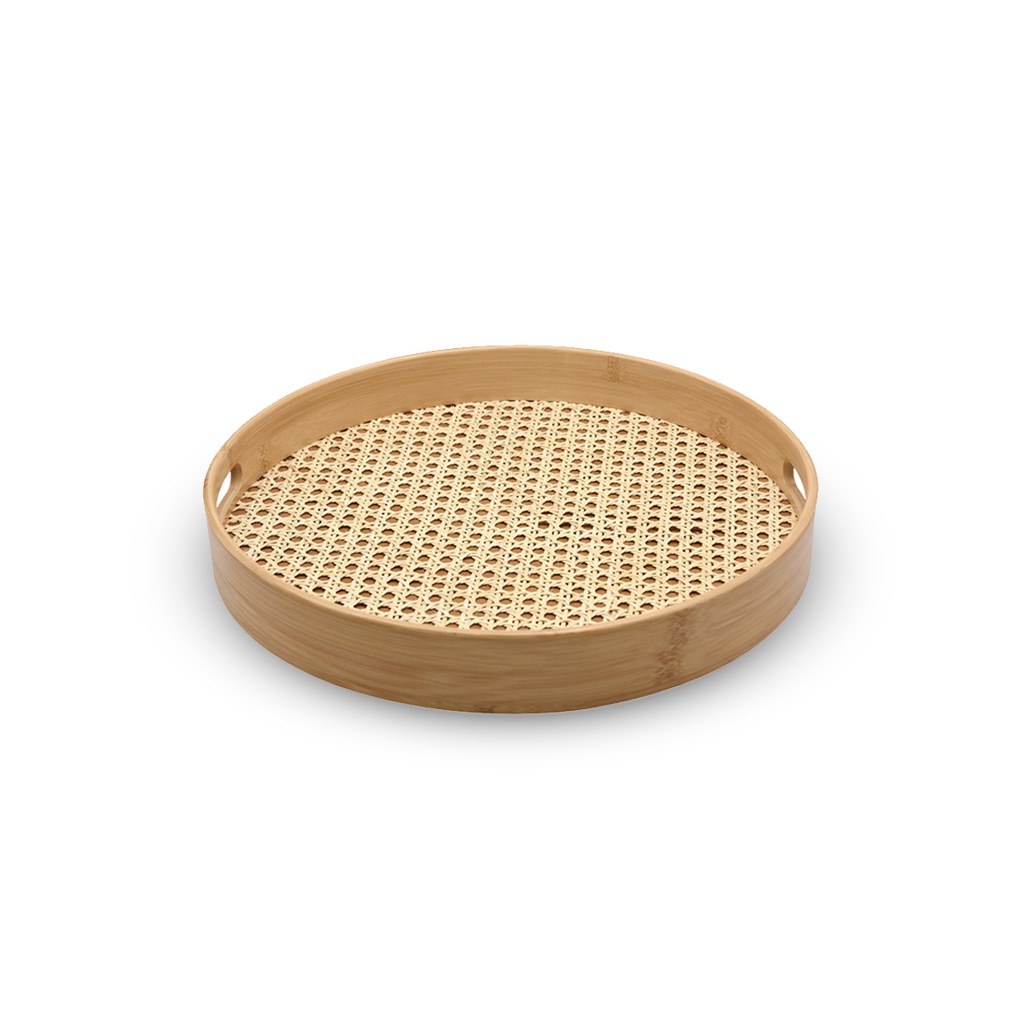 Bandeja Redonda De Bambu Com Textura De Palha - Oikos em Oferta na Shopee