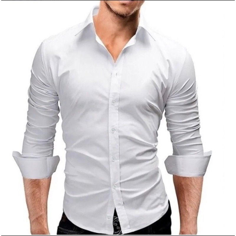 Camisa Masculina Branca Slim Fit Luxo em Oferta na Shopee