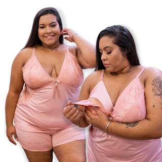 Short Doll Amamentação Plus Size Confortável com Renda  Gestante Maternidade Pós-parto 50 52 54 56 LIT MODAS em Oferta na Shopee
