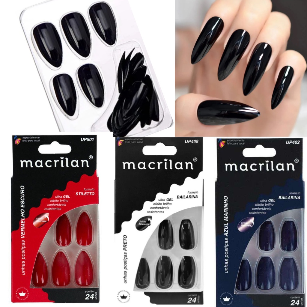 Kit Com 24 Unhas Postiças Yin Yang, Art Nail