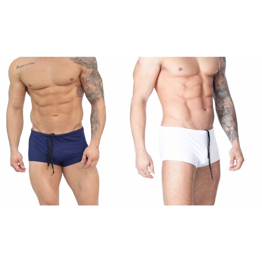 kit 2 sunga moda praia masculino Branca E Azul Marinho , com proteção uv50 em Oferta na Shopee