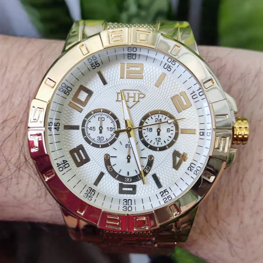 DHP relógio à prova d'água masculino estilo casual pulseira de aço inoxidável relógio de pulso masculino com pulseira de quartzo