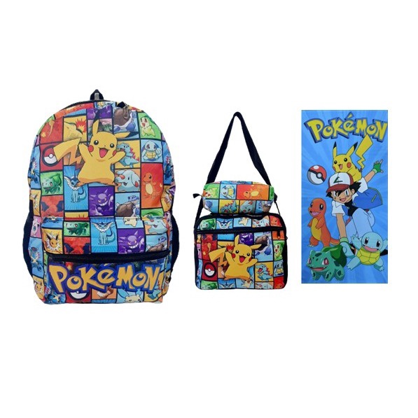 kit Mochila de Costas Boneco Pokémon (Pikachu) Juvenil E Escolar  +Toalha de Rosto