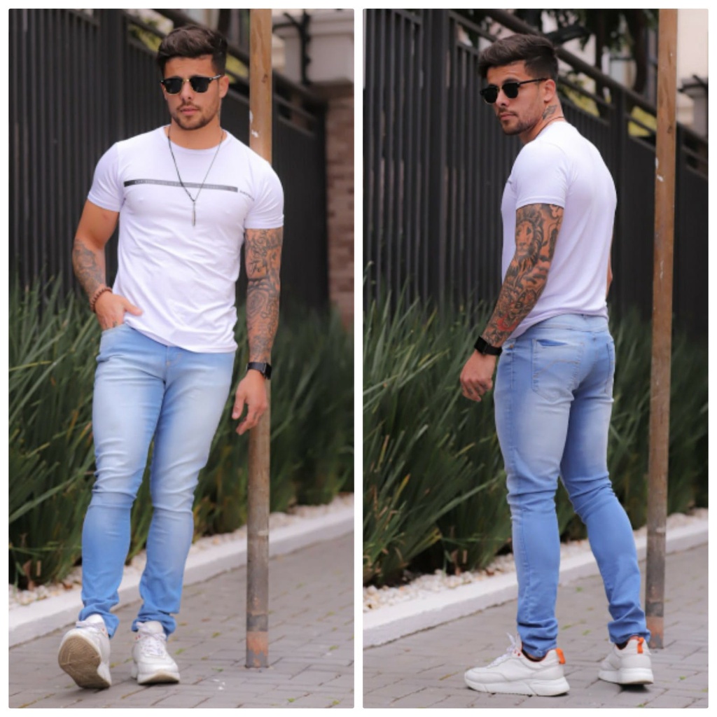 Calça Jeans Skinny Masculina com Elastano | Shopee Brasil