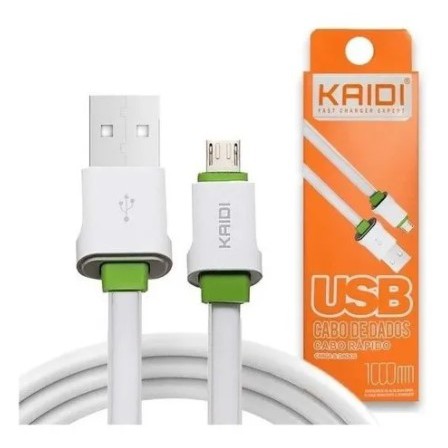 Cabo Turbo Rápido Reforçad Kaidi V8 / Kaidi Iphone /Kaidi Tipo C B lightning branco 100% original em Oferta na Shopee