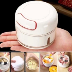 Mini Processador Alho Legumes Triturador Alimento Manual Lâminas Inox Utensílio Cozinha 170 ML.