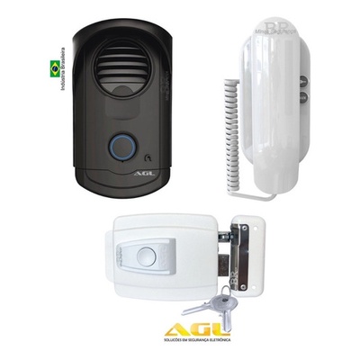 Kit Agl Interfone Slim S100 + Fechadura Branca E Botão