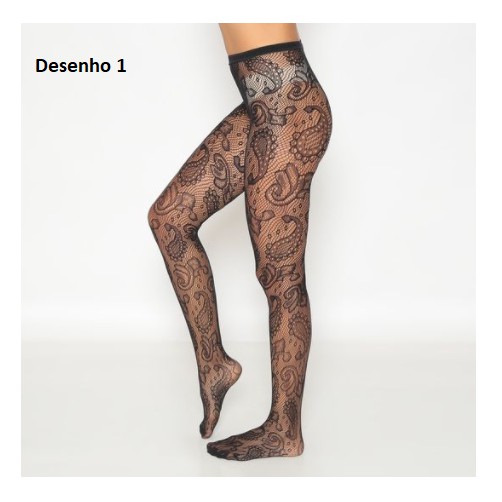 Meia Calça Rendada Lupo - Loba - Preta - Vários Desenhos