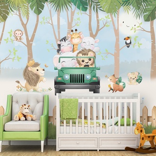 Papel de Parede Animais Baby Safari Decora Quarto de Criança e Bebê Lançamento m²