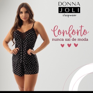 Kit 3 Unidades - Baby Doll Liganete Frio Para Dormir Alça Regulável Short Doll Pijama Com Renda Donna Joli