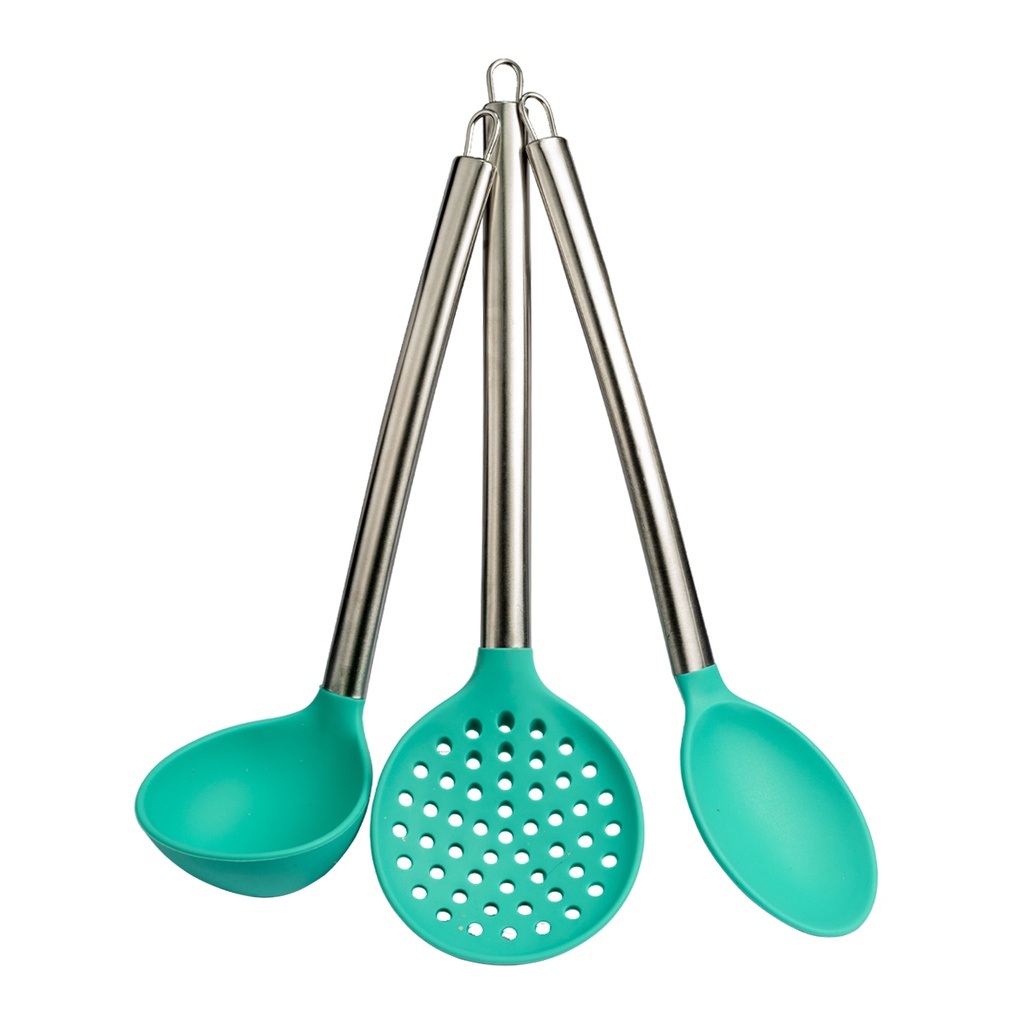 Jogo Utensílios De Cozinha Silicone e Inox 3 peças