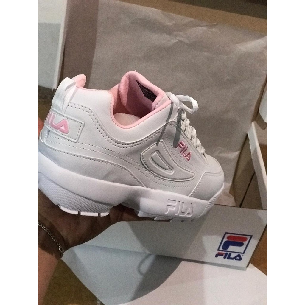 tênis fila disruptor branco feminino bordado rosa